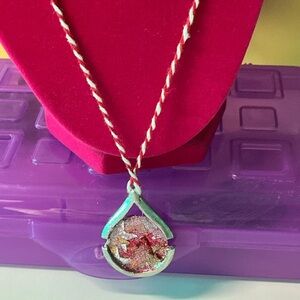 Elegant Reversible Silver Shiny Pink Pendant on Red White String Necklace